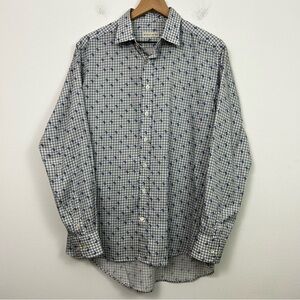 Etro Mens Shirt 42 Paisley Print Long Sleeve Blue Button Front Cotton